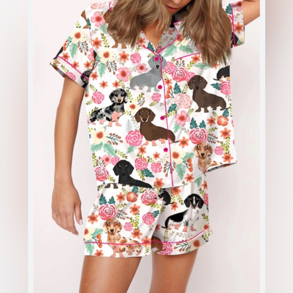 Floral Dachshund women’s size small Pajama Set NWT